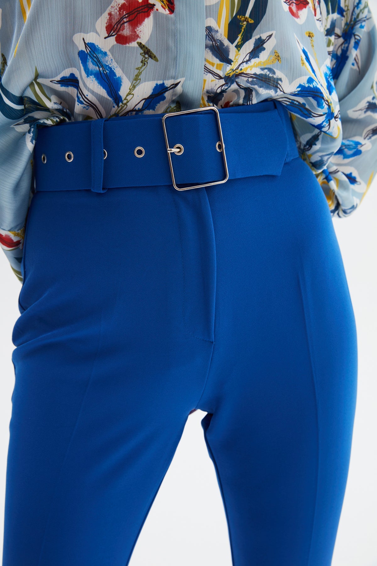 High Waist Belted Trousers - Azure - Bottom - LussoCA