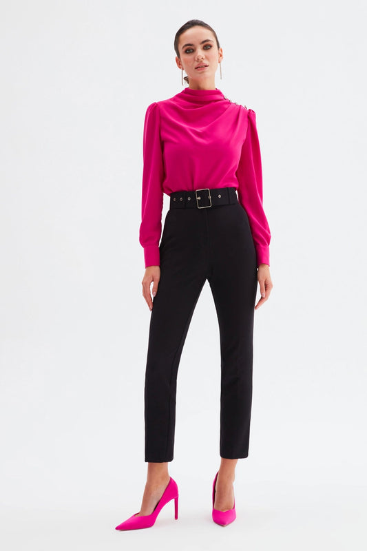 High Waist Belted Trousers - Black - LussoCA