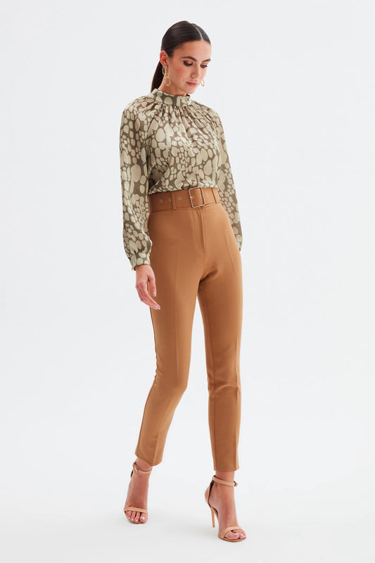 High Waist Belted Trousers - Camel - LussoCA