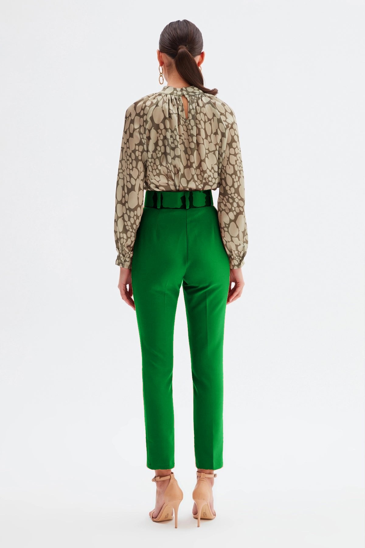High Waist Belted Trousers - Green - Bottom - LussoCA