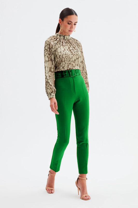 High Waist Belted Trousers - Green - LussoCA