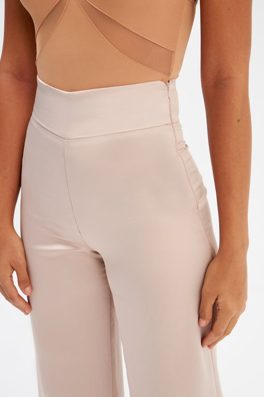 High Waist Satin Trousers - Beige - LussoCA