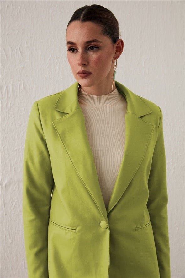 One Button Leather Jacket - Lime - LussoCA