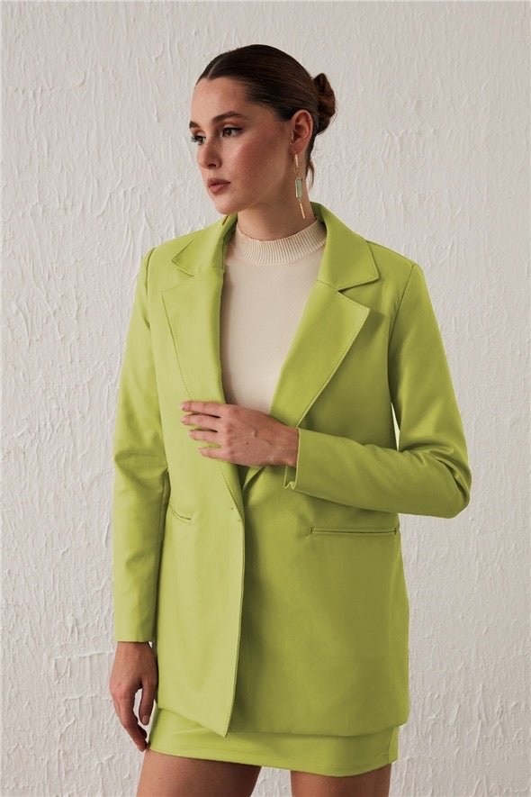 One Button Leather Jacket - Lime - LussoCA