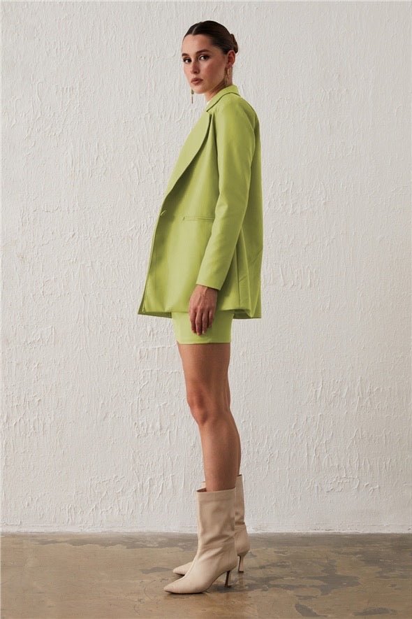 One Button Leather Jacket - Lime - LussoCA