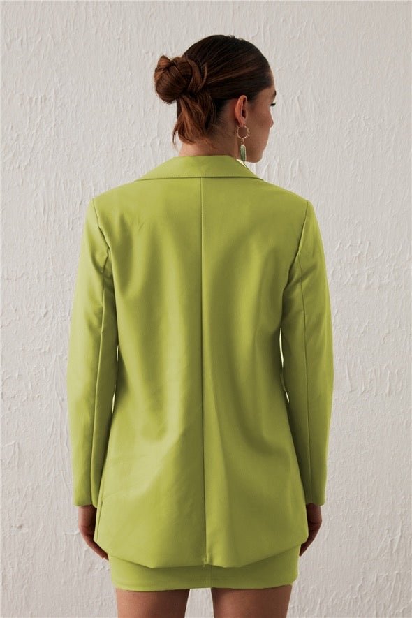 One Button Leather Jacket - Lime - LussoCA