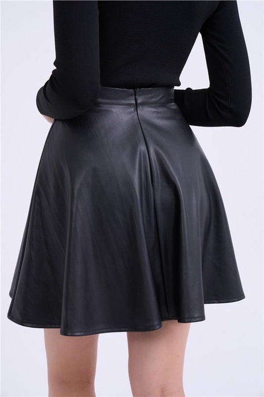 Flared mini leather skirt - Black - LussoCA