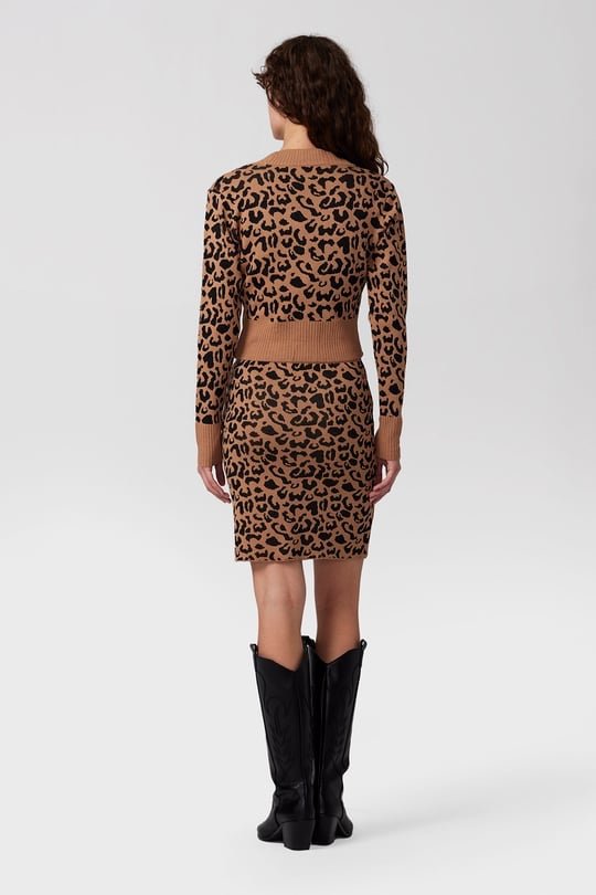 Leopard Patterned 3pcs Skirt, Top, and Cardigan Set - Set - LussoCA