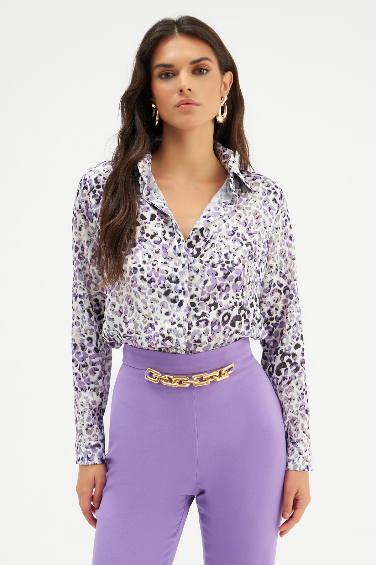 Leopard Patterned Plain Shirt - Lilac - Top - LussoCA