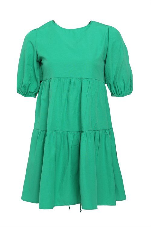 Low Back Balloon Sleeve Cotton dress - Green - Dress - LussoCA