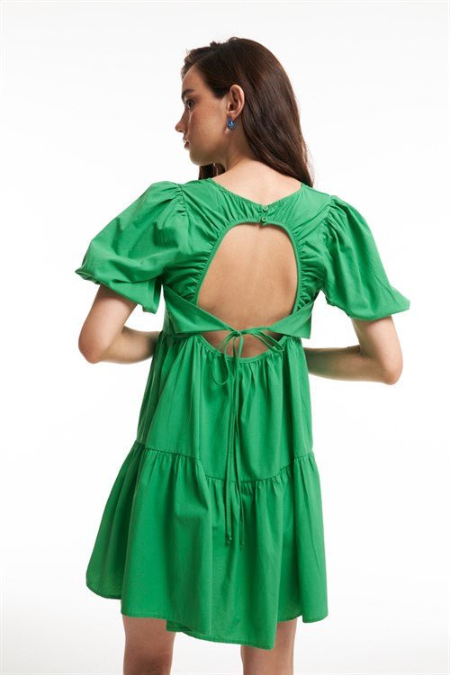 Low Back Balloon Sleeve Cotton dress - Green - Dress - LussoCA