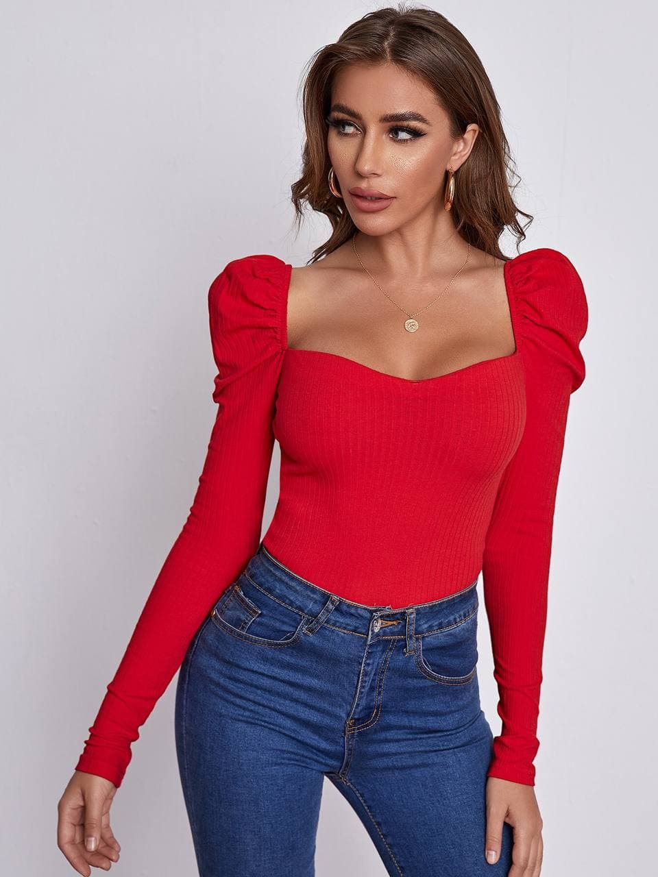Mary Sweetheart Neck Leg-of-mutton Sleeve Top - Top - LussoCA