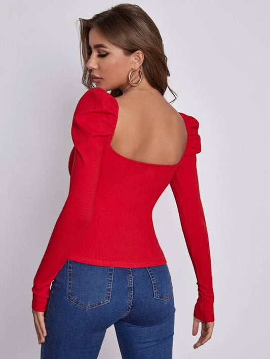 Mary Sweetheart Neck Leg-of-mutton Sleeve Top - LussoCA