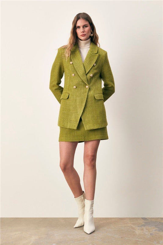 Mini Tweed Skirt - Lime - LussoCA