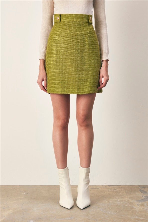 Mini Tweed Skirt - Lime - LussoCA