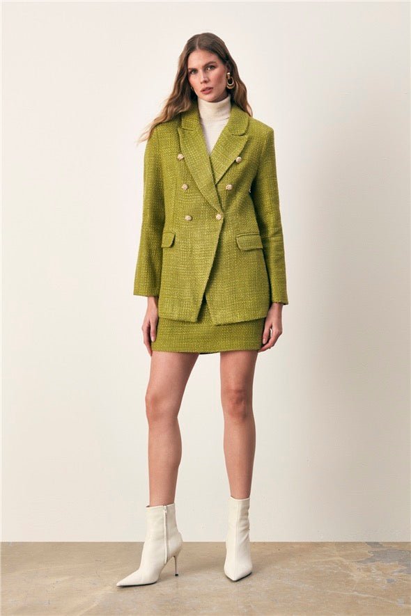 Mini Tweed Skirt - Lime - LussoCA