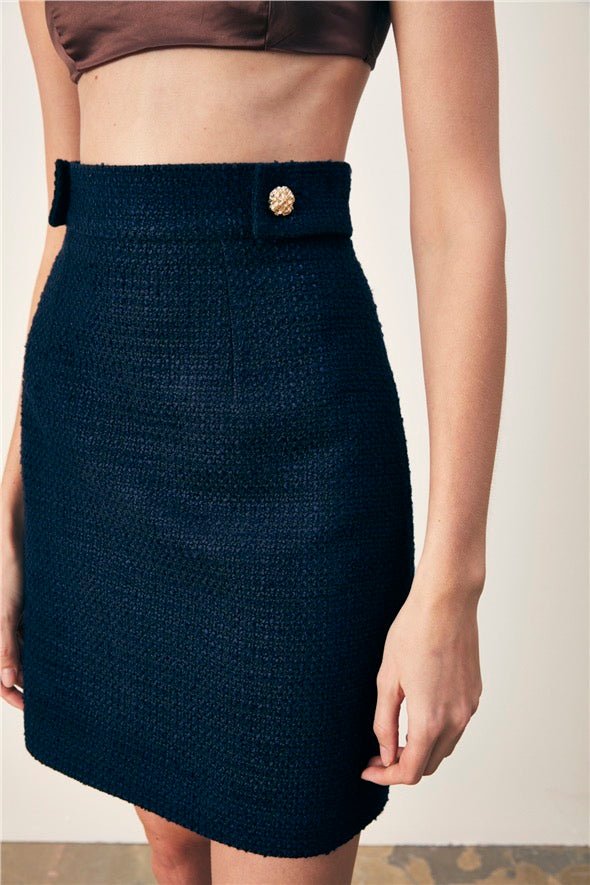 Mini Tweed Skirt - Navy Blue - LussoCA