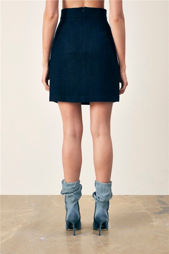 Mini Tweed Skirt - Navy Blue - LussoCA