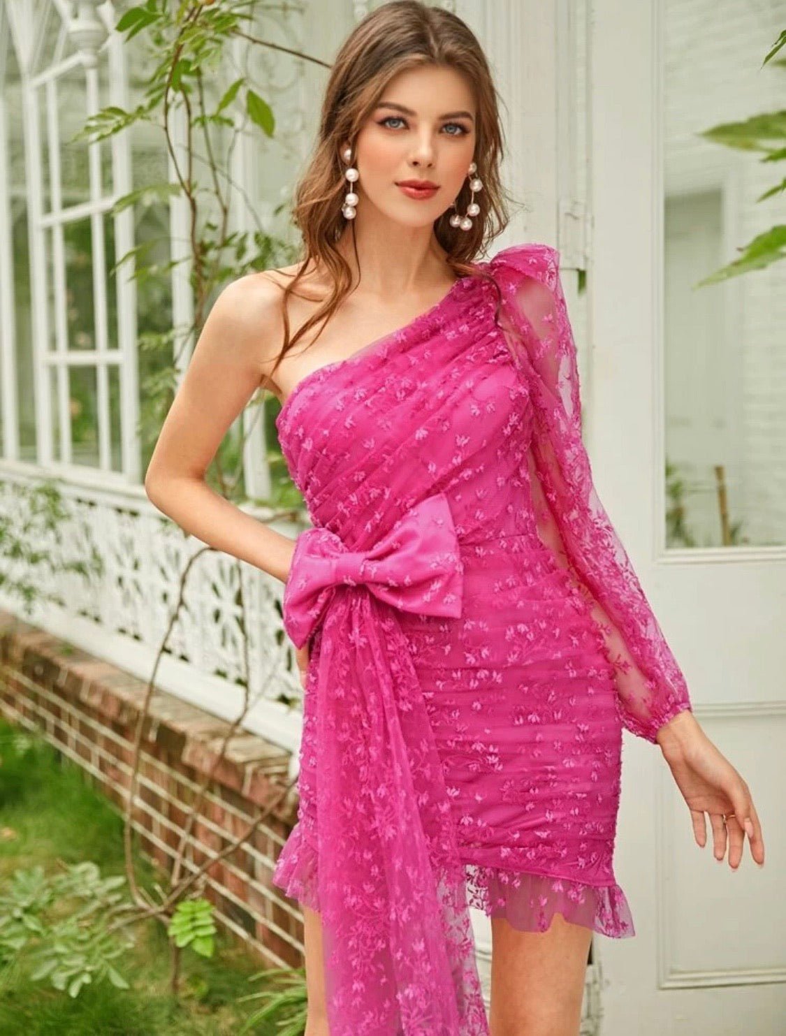 One-shoulder mini lace dress - Dress - LussoCA