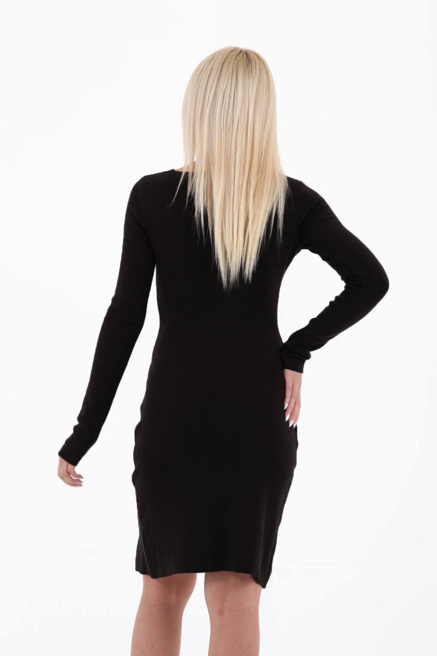 Square Neck Knit Dress - Black