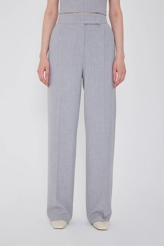Pin Stripe Pants with Iron Steam and Pockets Powder - Gray - Bottom - LussoCA
