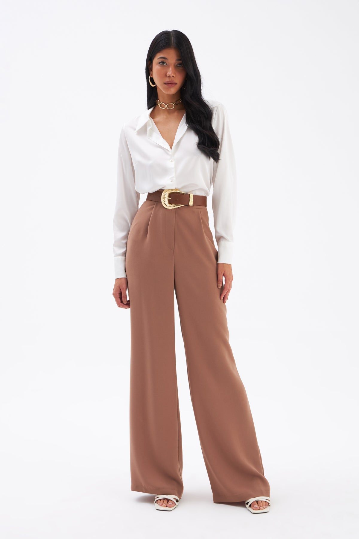 Pleated Crepe Trousers - CAMEL - Bottom - LussoCA
