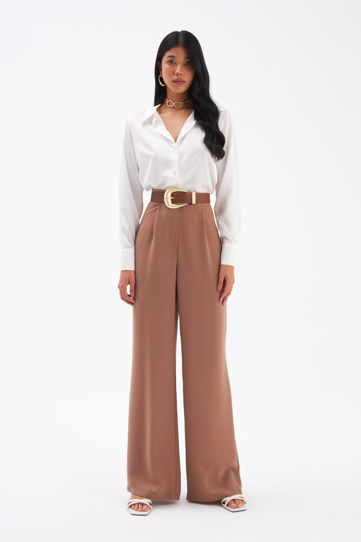 Pleated Crepe Trousers - CAMEL - Bottom - LussoCA