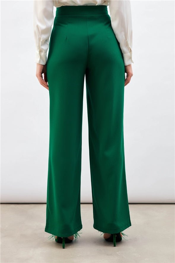 Pleated Crepe Trousers - Green - Bottom - LussoCA