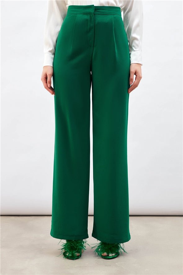 Pleated Crepe Trousers - Green - Bottom - LussoCA