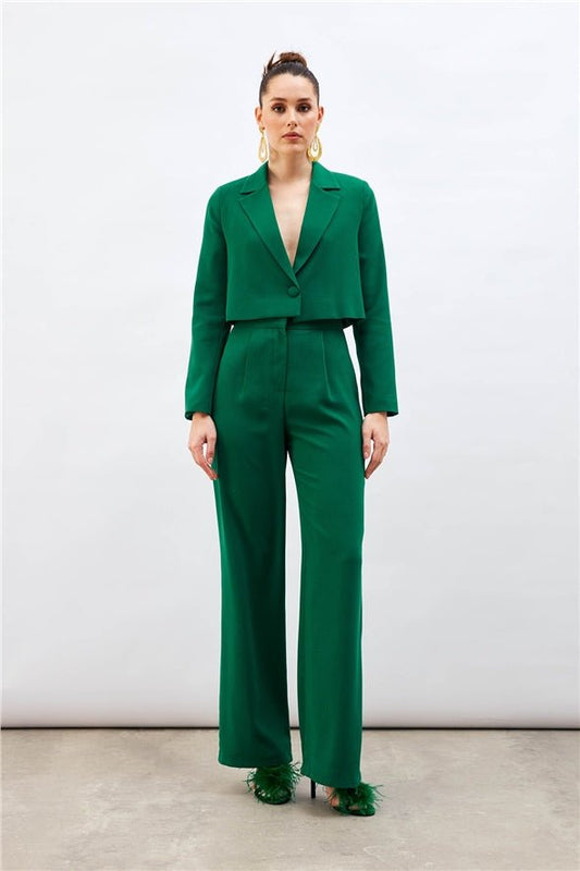 Pleated Crepe Trousers - Green - LussoCA