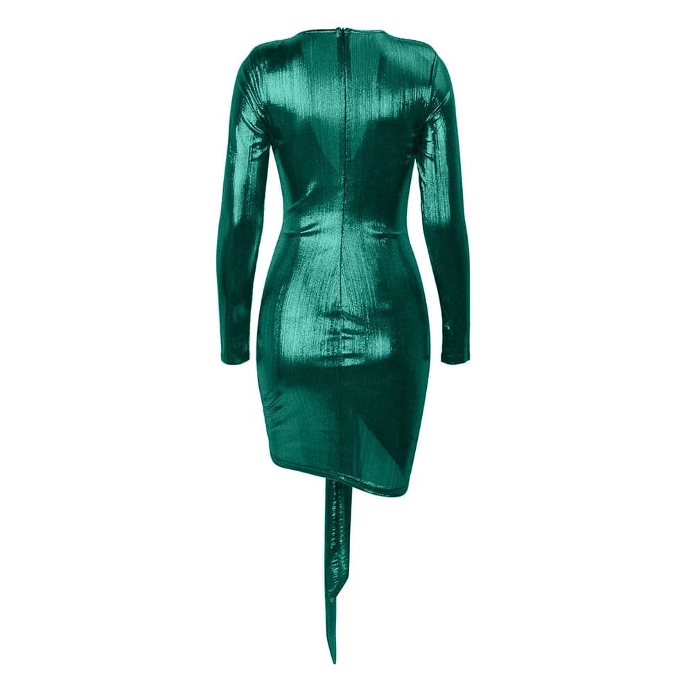 Stand out in this sparkling pleated dress with a deep V-neck, ready to shine on any night out.