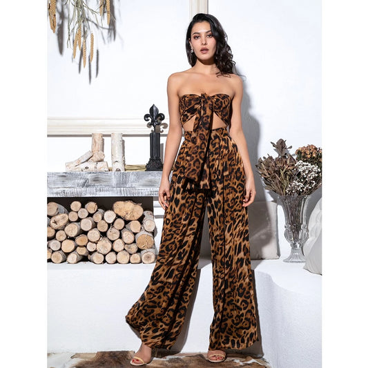 Stylish Miami Two-Pieces Leopard Chiffon High Waist Set for summer pool parties and tropical getaways