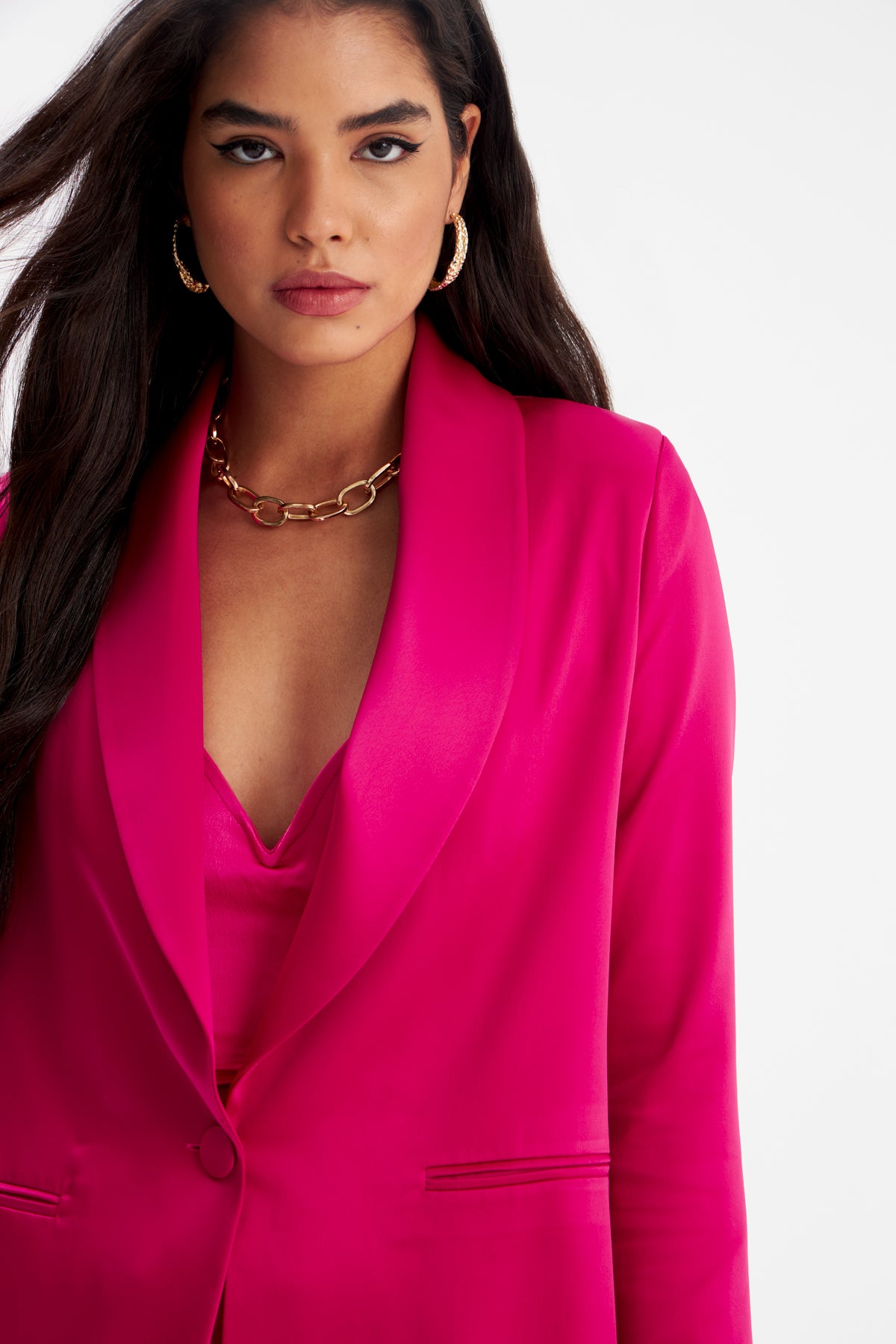 Shawl Collar Satin Jacket - Pink