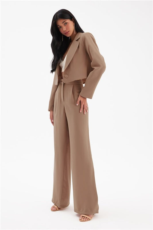 Pleated Crepe Trousers - Beige - LussoCA