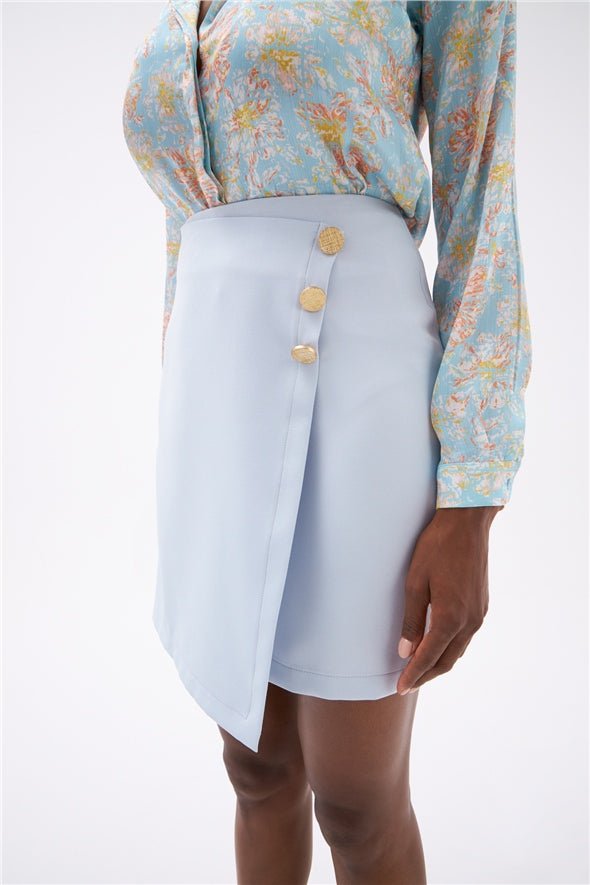 Wrap Button Detailed Skirt - Baby Blue - Bottom - LussoCA