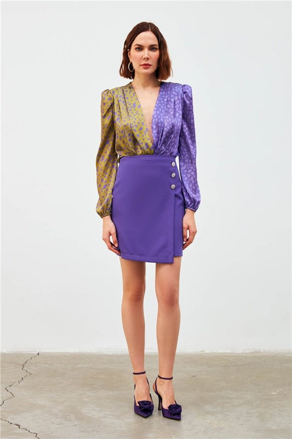 Wrap Button Detailed Skirt - Purple - Bottom - LussoCA