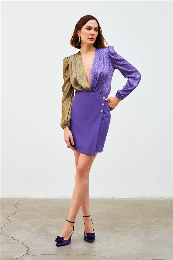 Wrap Button Detailed Skirt - Purple - Bottom - LussoCA