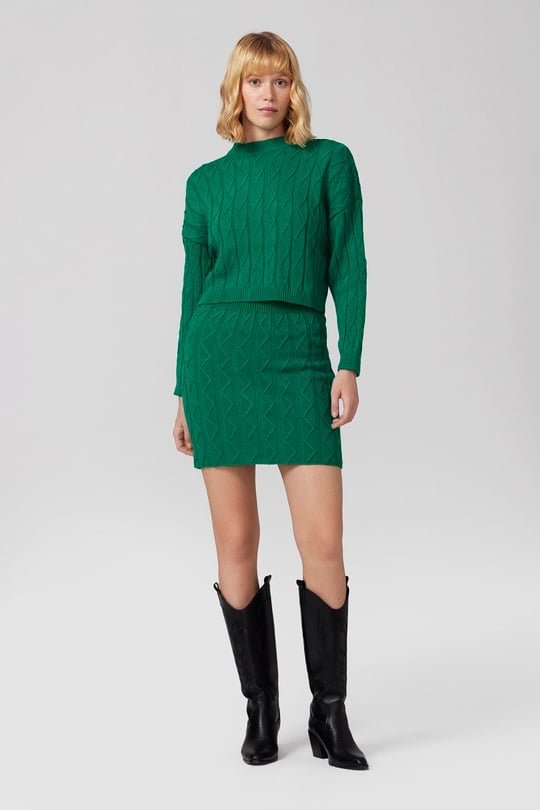 Zigzag Patterned 2pcs Sweater and Skirt Set - Green - Set - LussoCA